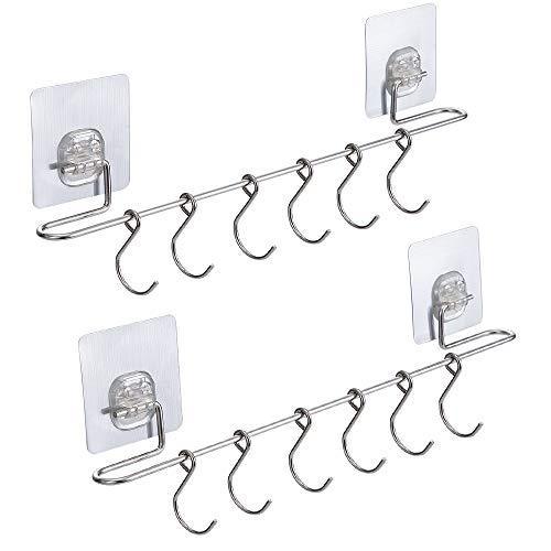 Sonorospace Kitchen Rail with Sliding Hooks | NO DRILLING Wall Mounted Utensil Rail Rack | Stainless Steel Hanging Hooks for Kitchen Tools, Pot, Towel