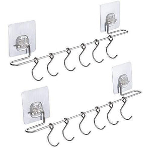 Sonorospace Kitchen Rail with Sliding Hooks | NO DRILLING Wall Mounted Utensil Rail Rack | Stainless Steel Hanging Hooks for Kitchen Tools, Pot, Towel