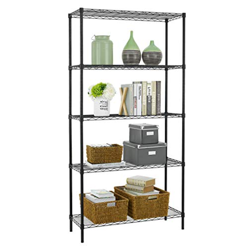 5 Shelf Wire Shelving Unit Garage NSF Metal Shelf Organizer Large Storage Shelves Heavy Duty Height Adjustable Utility Commercial Grade Steel Layer Shelf Rack 1250 LBS Capacity -14x36x72,Black