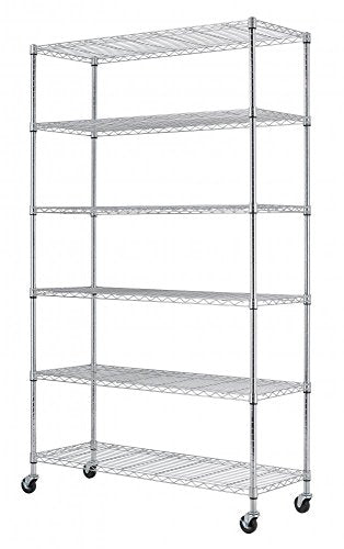 SafeRacks NSF 6-Tier Wire Shelving Rack with Wheels, Zinc, 18" x 48" x 72"