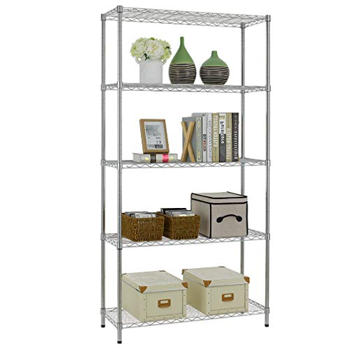 5 Shelf Wire Shelving Unit Garage NSF Wire Shelf Metal Large Storage Shelves Heavy Duty Height Adjustable Utility Commercial Grade Steel Layer Shelf Rack Organizer 1250 LBS Capacity -14x36x72,Chrome