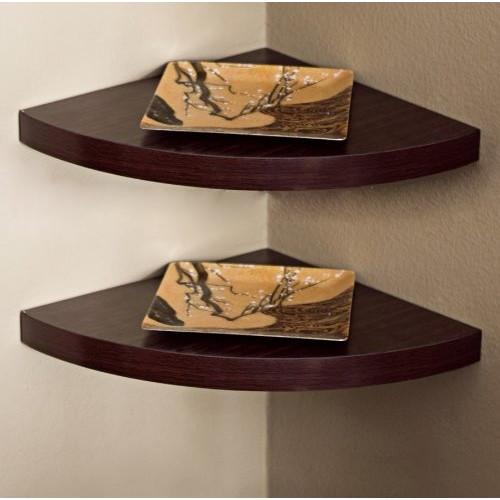 Set of 2 Corner Radial Wall Shelves - Walnut Laminate