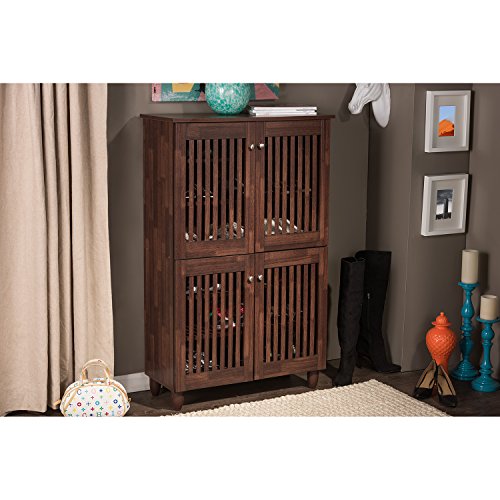 Baxton Studio Wholesale Interiors Fernanda Modern and Contemporary 4-Door Oak Brown Wooden Entryway Shoes Storage Tall Cabinet