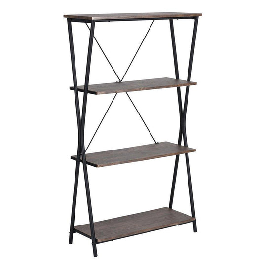 Aingoo 4 Shelf Bookcase Vintage Industrial Bookshelf MDF with Metal Frame Shelving Unit, Home Office Shelf Organizer Multipurpose Storage Shelf Display Rack Brown