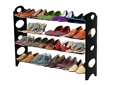 ForHauz Shoe Organizer 20 Pair Storage Rack for Closet or Entryway, Black