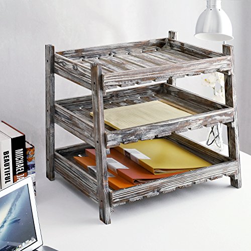 MyGift Multipurpose 3-Tier Country Rustic Wood Crate Design Tabletop Organizer Display Rack