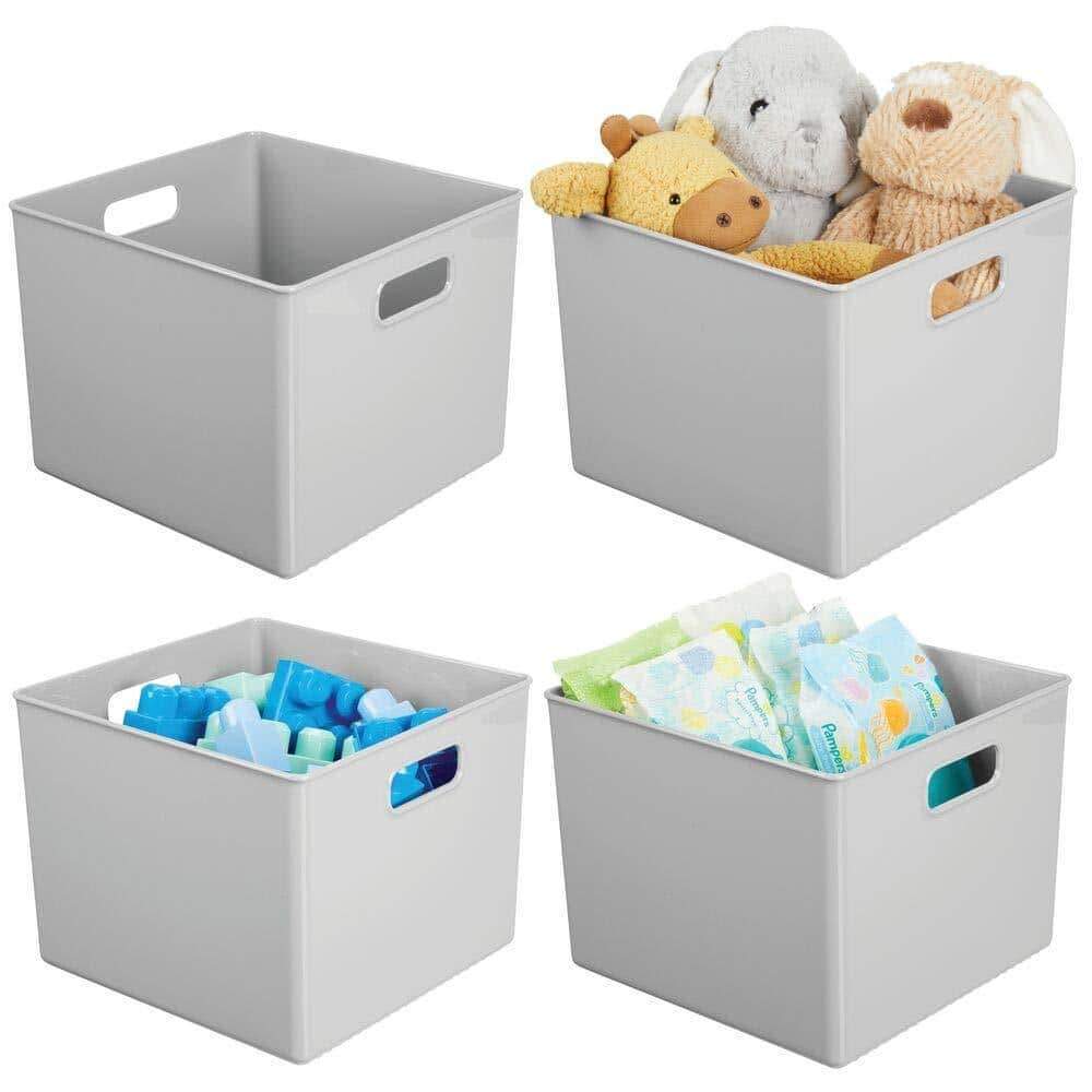 mDesign Plastic Home Storage Organizer Bin for Cube Furniture Shelving in Office, Entryway, Closet, Cabinet, Bedroom, Laundry Room, Nursery, Kids Toy Room - 10" x 10" x 8" - 4 Pack - Gray