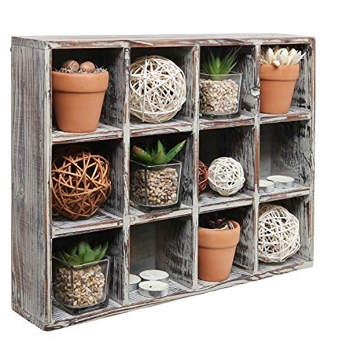 MyGift Freestanding Dark Brown Wood Shelf Rack/Wall Mounted 12 Compartment Shadow Box/Display Shelving Unit