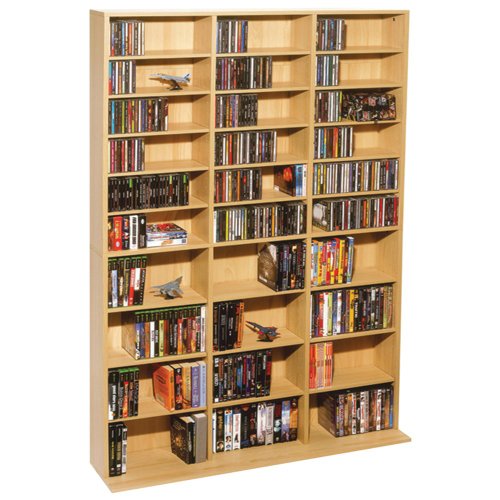 Atlantic Oskar Adjustable Media Wall-Unit - Holds 1080 CDs, 504 DVDs or 576 Blu-Rays/Games, 30 Adjustable and 6 fixed shelves PN38435715 in Maple