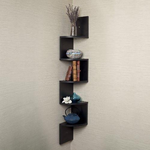 Large Corner Zig-Zag Wall Shelf-Black Laminate