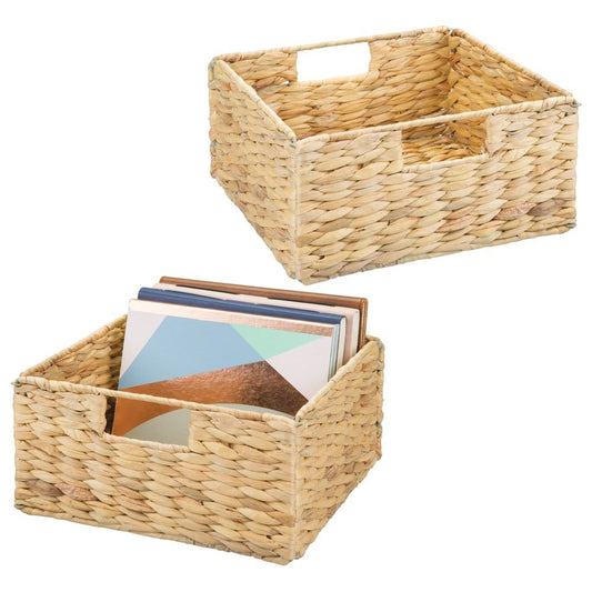 mDesign Natural Woven Hyacinth Closet Storage Organizer Basket Bin - Open Top, Built-in Handles, Collapsible - for Closet, Bedroom, Bathroom, Entryway, Office - 5.25" High, 2 Pack - Natural/Tan