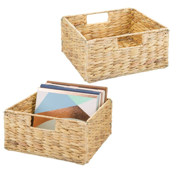 mDesign Natural Woven Hyacinth Closet Storage Organizer Basket Bin - Open Top, Built-in Handles, Collapsible - for Closet, Bedroom, Bathroom, Entryway, Office - 5.25