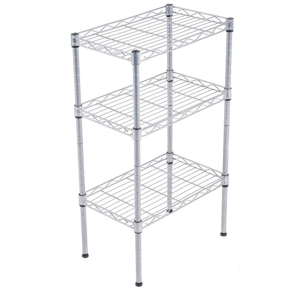 JS HOME 3-Tier Wire Shelving Rack with S Hooks and Extra Shelf Liner, Chrome