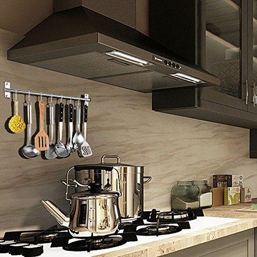 Sonorospace Kitchen Sliding Hooks, Stainless Steel Hanging Rack Rail Organize Kitchen Tools with Utensil Removable S Hooks for Towel, Pot Pan, Spoon, Coats, Bathrobe, BBQ,Wall Mounted Hanger