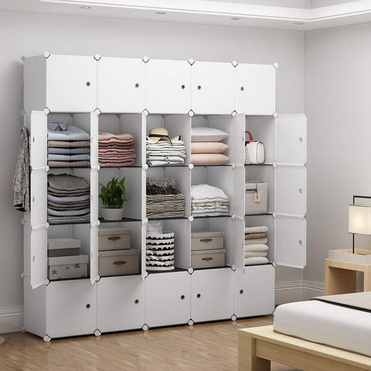 YOZO Modular Closet Portable Wardrobe for Teens Kids Chest Drawer Ployresin Clothes Storage Organizer Cube Shelving Unit Multifunction Toy Cabinet Bookshelf DIY Furniture, White, 25 Cubes