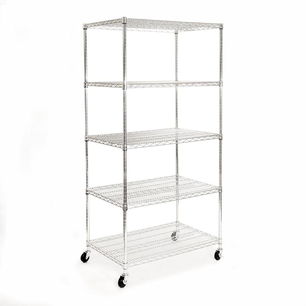 UltraDurable Commercial-Grade 5-Tier Steel Wire Shelving with Wheels, 36" W x 24" D x 72" H, NSF-Certified