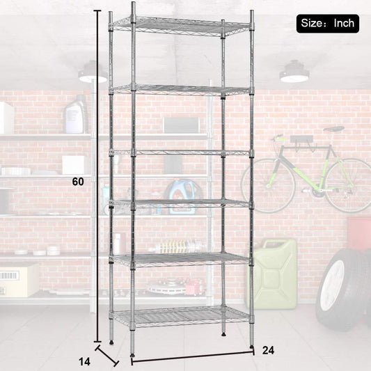 NSF Wire Shelf Organizer 6 Wire Shelving Unit Metal Storage Shelves, Utility Commercial Grade Heavy Duty Height Adjustable Leveling Feet Steel Layer shelf Rack 1500 LBS Capacity-14x24x60,Chrome