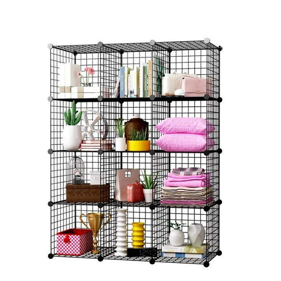 12 Cubes Wire Storage Shelves Organizer Modular Cube Shelving Metal Grids DIY Closet Organization System
