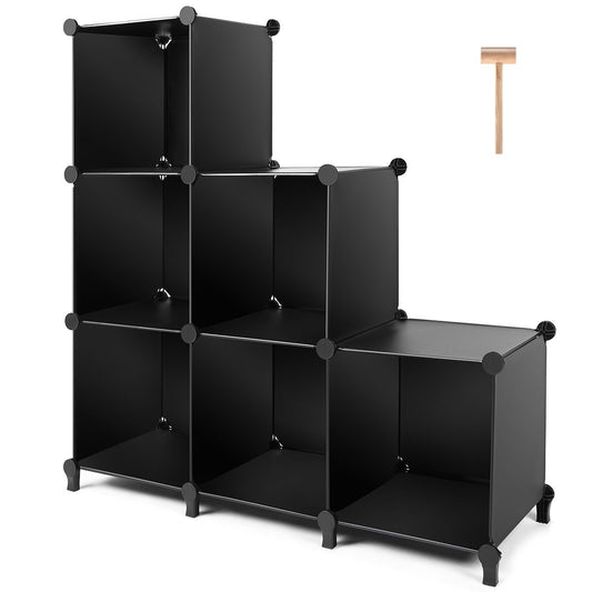 TomCare Cube Storage 6-Cube Closet Organizer Storage Shelves Cubes Organizer DIY Plastic Closet Cabinet Modular Book Shelf Organizing Storage Shelving for Bedroom Living Room Office, Black