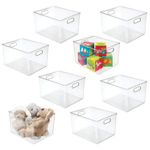 mDesign Deep Plastic Home Storage Organizer Bin for Cube Furniture Shelving in Office, Entryway, Closet, Cabinet, Bedroom, Laundry Room, Nursery, Kids Toy Room - 12" x 10" x 8" - 8 Pack - Clear