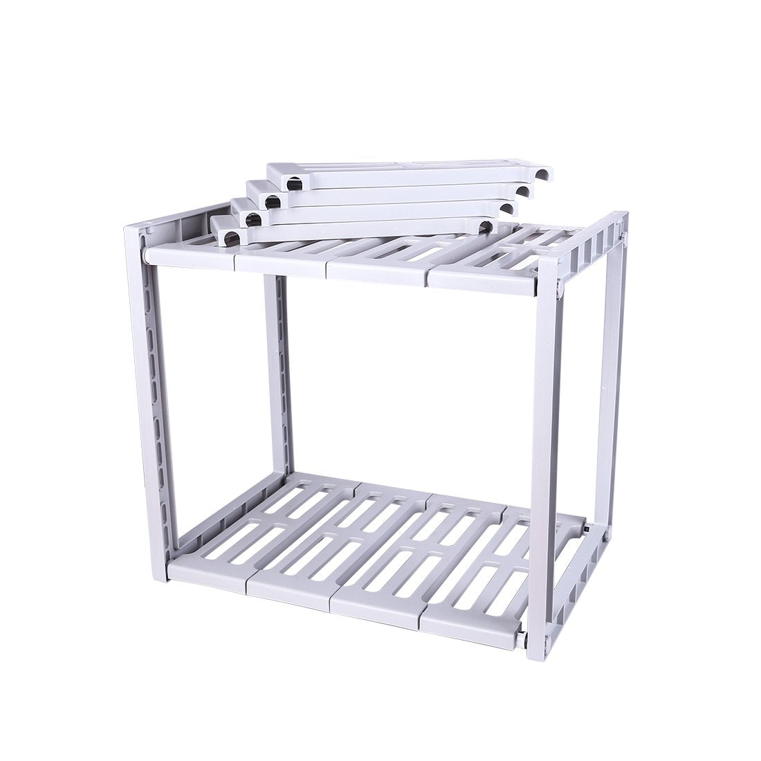 ZDZDZ Indoor Simple Multi-Functional Under Sink Organizer 2 Tier Expandable Shelf Organizer Rack- Bathroom Kitchen or Pantry Organization and Storage Adjustable Shelves (Light Grey)