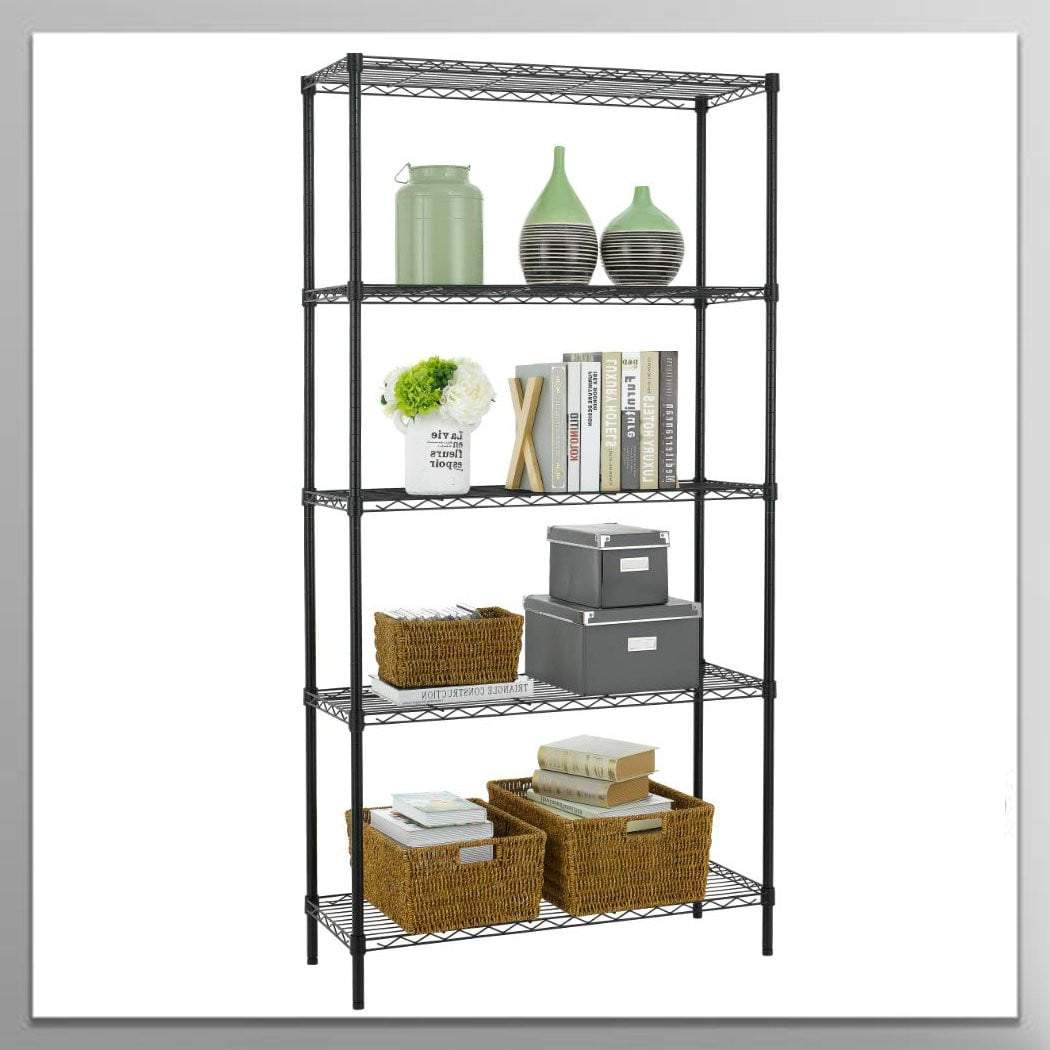 5 Shelf Wire Shelving Unit Garage NSF Wire Shelf Metal Large Storage Shelves Heavy Duty Height Adjustable Utility Commercial Grade Steel Layer Shelf Rack Organizer 1250 LBS Capacity -14x36x72,Black