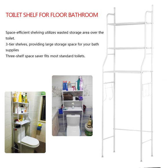 3 Shelves Space-Saving Bathroom Shelving Unit, Over The Toilet Storage Rack, 62 X17X9 inch