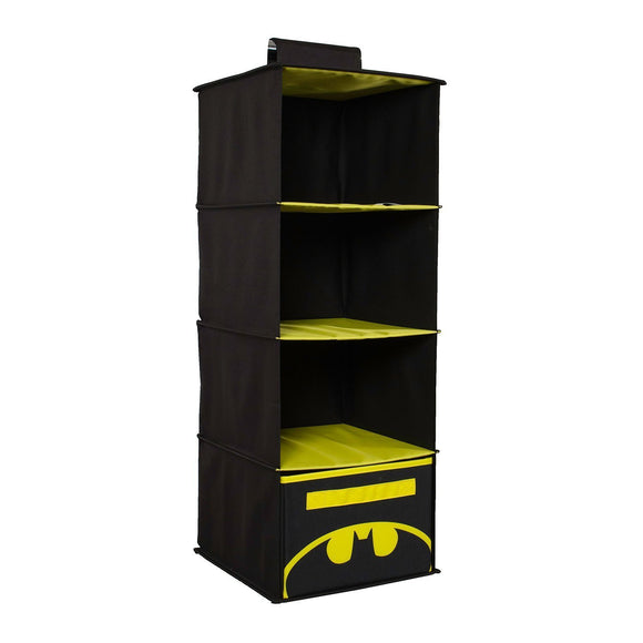 Everything Mary Col Batman 4 Shelves Clothing Closet and Bedroom DC Comics Towel Accessory Storage, Collapsible Hanging Organizer