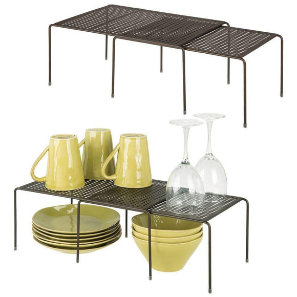 mDesign Adjustable Metal Kitchen Cabinet, Pantry, Countertop Organizer Storage Shelves: Expandable - 4 Piece Set - Durable Steel, Non-Skid Feet - Bronze