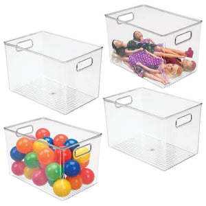 mDesign Deep Plastic Home Storage Organizer Bin for Cube Furniture Shelving in Office, Entryway, Closet, Cabinet, Bedroom, Laundry Room, Nursery, Kids Toy Room - 12" x 8" x 8" - 4 Pack - Clear