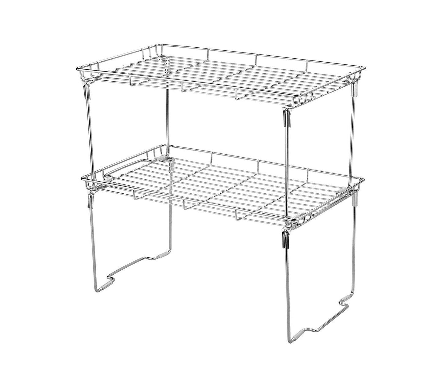 Stackable and Foldable Kitchen Shelf Organizer 15"L x 9"W x 7.5"H (Pack of 2, Chrome)