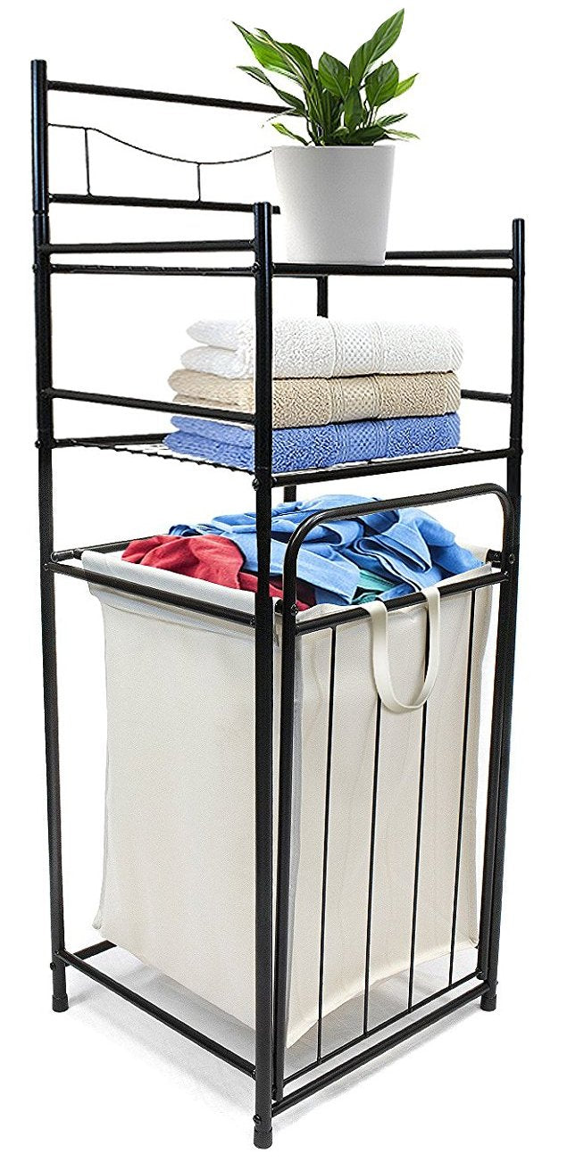 Sorbus Bathroom Tower Hamper - Features Tilt Laundry Hamper and 2-Tier Storage Shelves - Great for Bathroom, Laundry Room, Bedroom, Closet, Nursery, and More