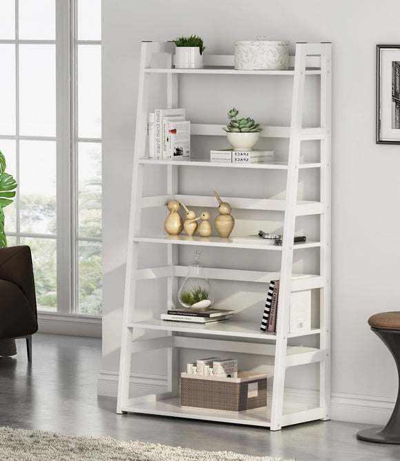 Tribesigns 5-Tier Bookshelf Modern Bookcase, Freestanding Leaning Ladder Shelf, Ample Storage Space for CD, Books, Home Decor (White)