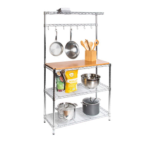 Seville Classics Baker's Rack for Kitchens, Solid Wood Top, 14" x 36" x 63" H