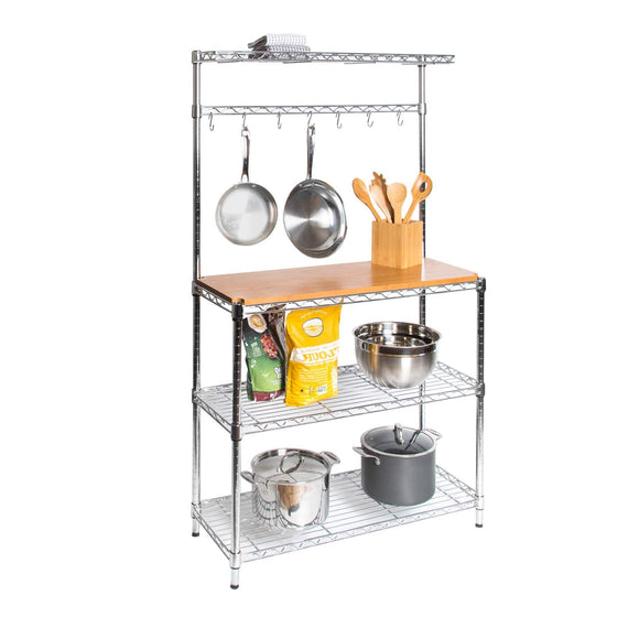 Seville Classics Baker's Rack for Kitchens, Solid Wood Top, 14