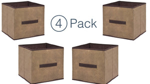 Storage Cube Organizer - Small Collapsible Storage Cubes in Brown (4) Closet Organizers - Storage Container With Handle - Under The Bed Storage Drawers