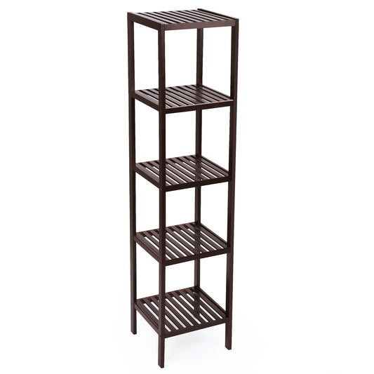 SONGMICS 100% Bamboo Bathroom Shelf, 5-Tier Multifunctional Storage Rack, Shelving Unit, Bathroom Towel shelf for Kitchen, Livingroom, Bedroom, Hallway Brown UBCB55Z