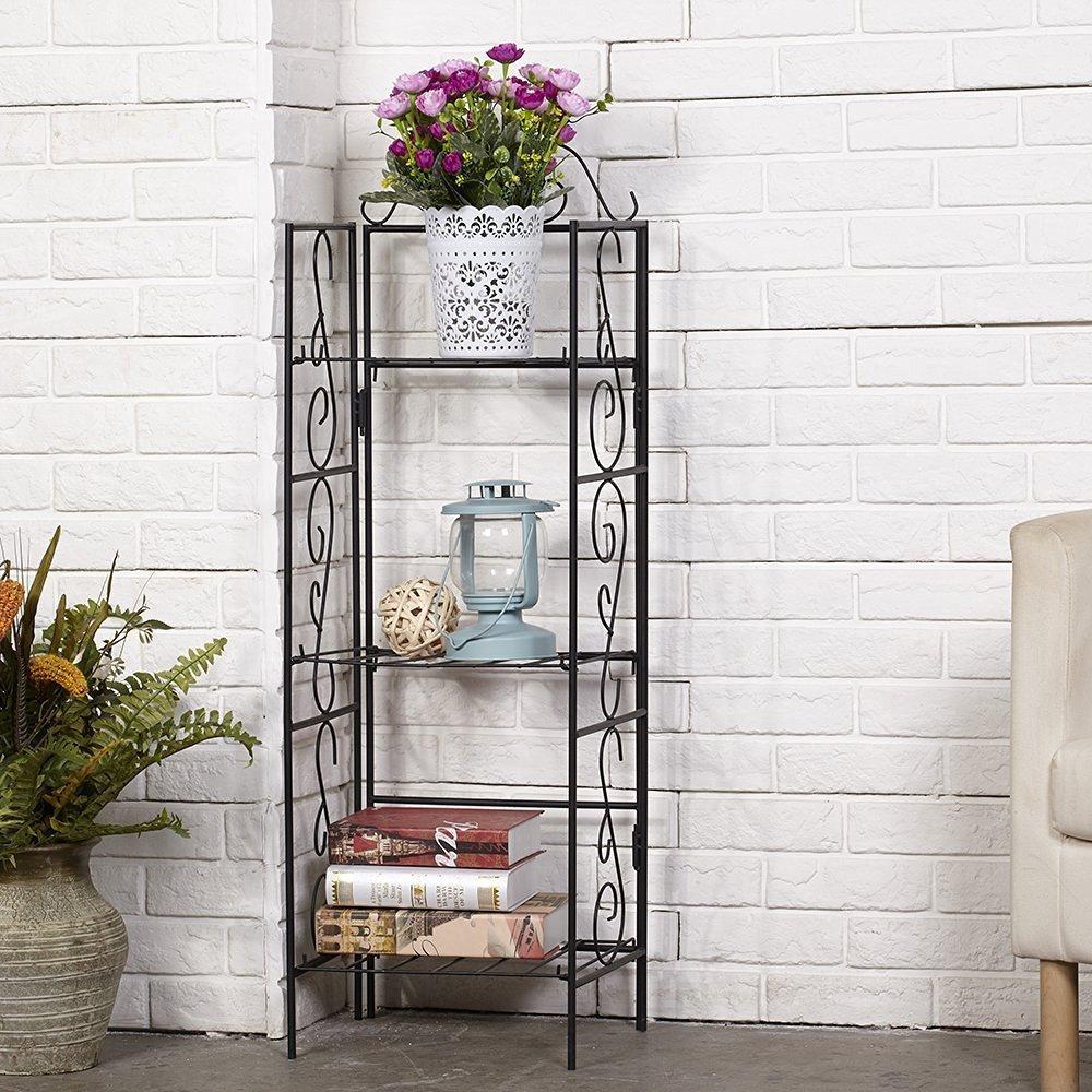 Amagabeli 3 Tier Wire Shelf Shelving Unit 14x11x43 inch Rustproof Metal Storage Planter Potted Plants Bakers Shoe Rack Kitchen Bathroom Corner Organizer Bookcase Indoor Garage Standing Bookshelf Black