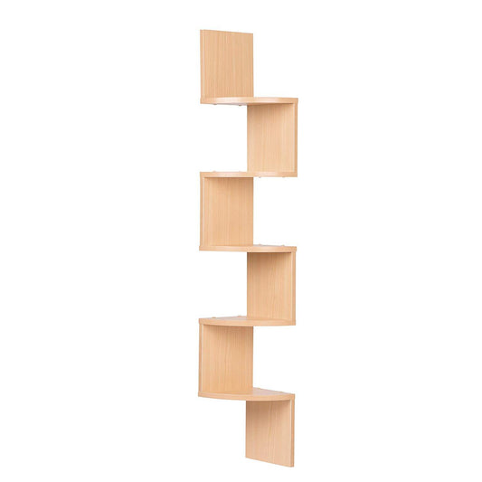 Danya B XF11035BH Large Decorative 5-Tier Corner Floating Wall Mount Display Shelving Unit - Beech Veneer