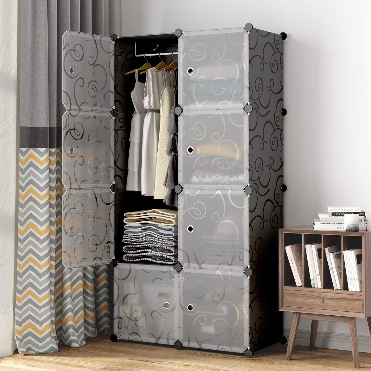 MAGINELS Closet Wardrobe Armoire Cube Storage Organizer for Clothes Bedroom with Drawer Portable White (9-Cube)