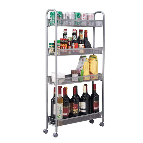 dalilylime 4-Tier Removable Storage Cart, Gap Kitchen Slim Slide Out Storage Tower Rack with Wheels, Cupboard with Casters (Silver, 4 Layers-420s)