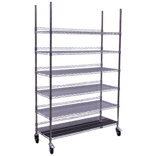 Hydro Flow Commercial Grade Chrome Storage Rack - 6 Shelves w/ Backstop & Casters