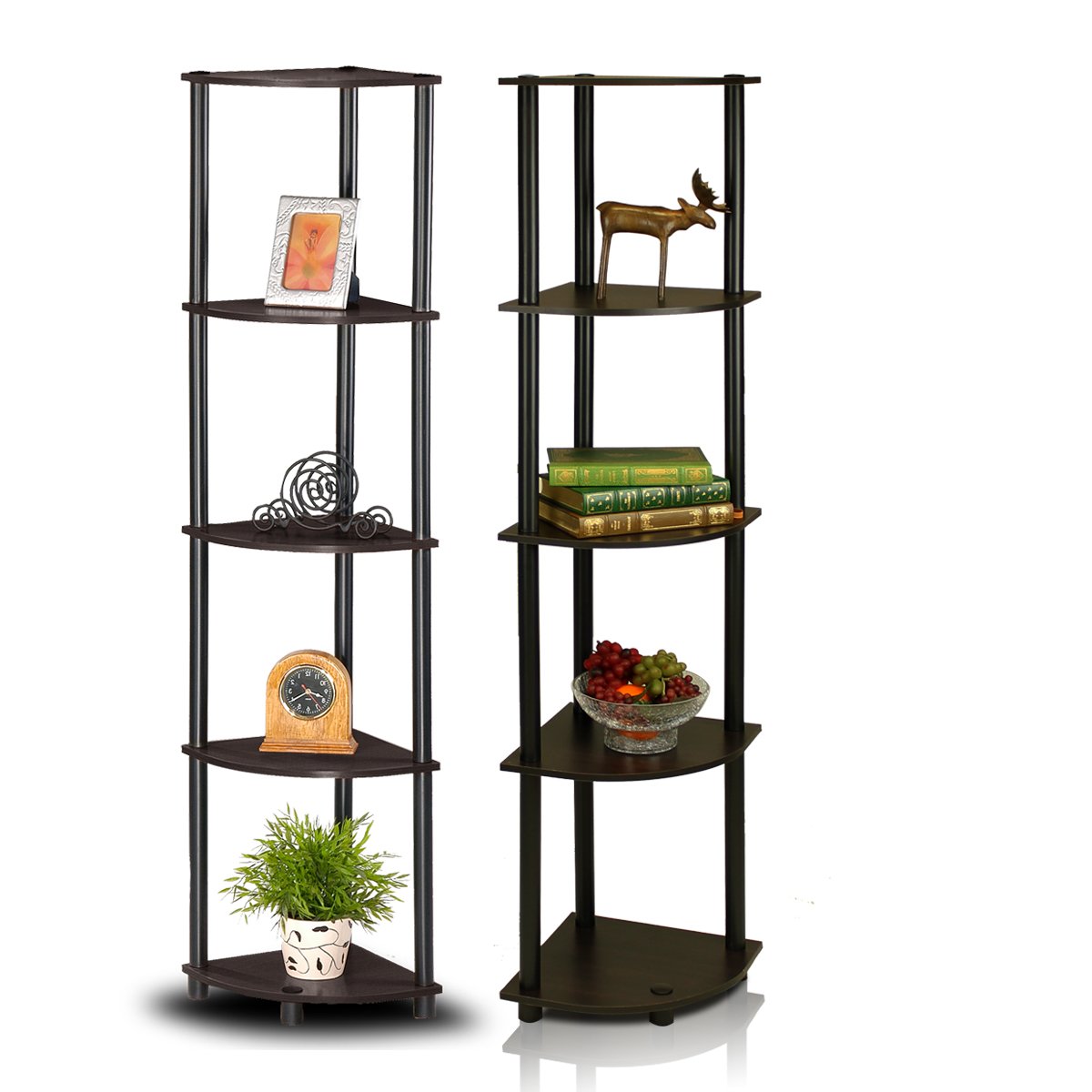 Furinno 5-Tier Corner Multipurpose Display Shelves 2-99811EX/BK SET OF 2