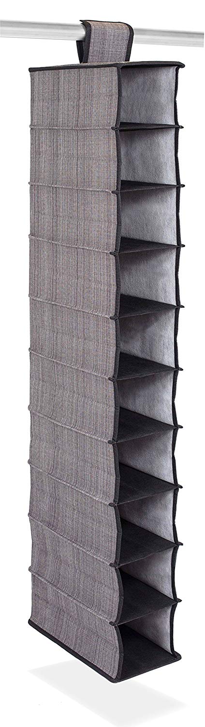 Internet's Best 10 Tier Hanging Shoe Organizer | Narrow Shelf Closet Shoe Rack | Footwear Storage | Grey