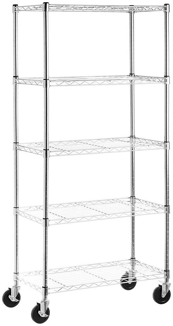 AmazonBasics 5-Shelf Shelving Unit on 4'' Casters, Chrome