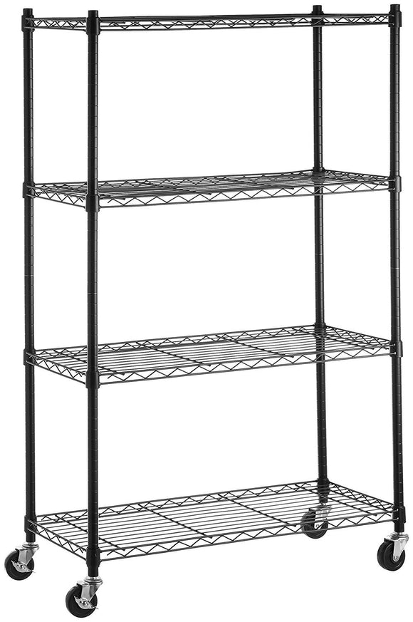 AmazonBasics 4-Shelf Shelving Unit on 3'' Casters, Black