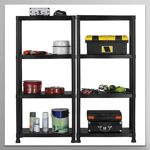 Garage Shelving Unit with Wall Brackets (Pack of 2) - Black Plastic Interlocking Utility Storage Shelves - Each Unit: 52 x 24 x 12 inches