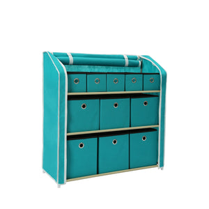 Homebi Multi-Bin Storage Shelf 11 Drawers Storage Chest Linen Organizer Closet Cabinet with Zipper Covered Foldable Fabric Bins and Sturdy Metal Shelf Frame in Turquoise,31"W x12" Dx32"H
