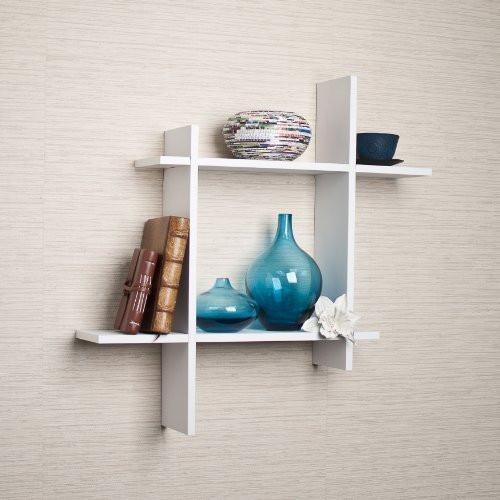 Asymmetrical Square Floating Wall Shelf - White Laminate