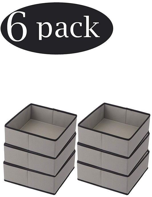 YBM HOME Fabric Closet/Dresser Drawer Storage Foldable,Organizer, Cube Basket containers Bin Underwear, Socks, Bras, Tights, Scarves,Ties Leggings Lingerie Gray Black Trim 2451-6 (6, Large)